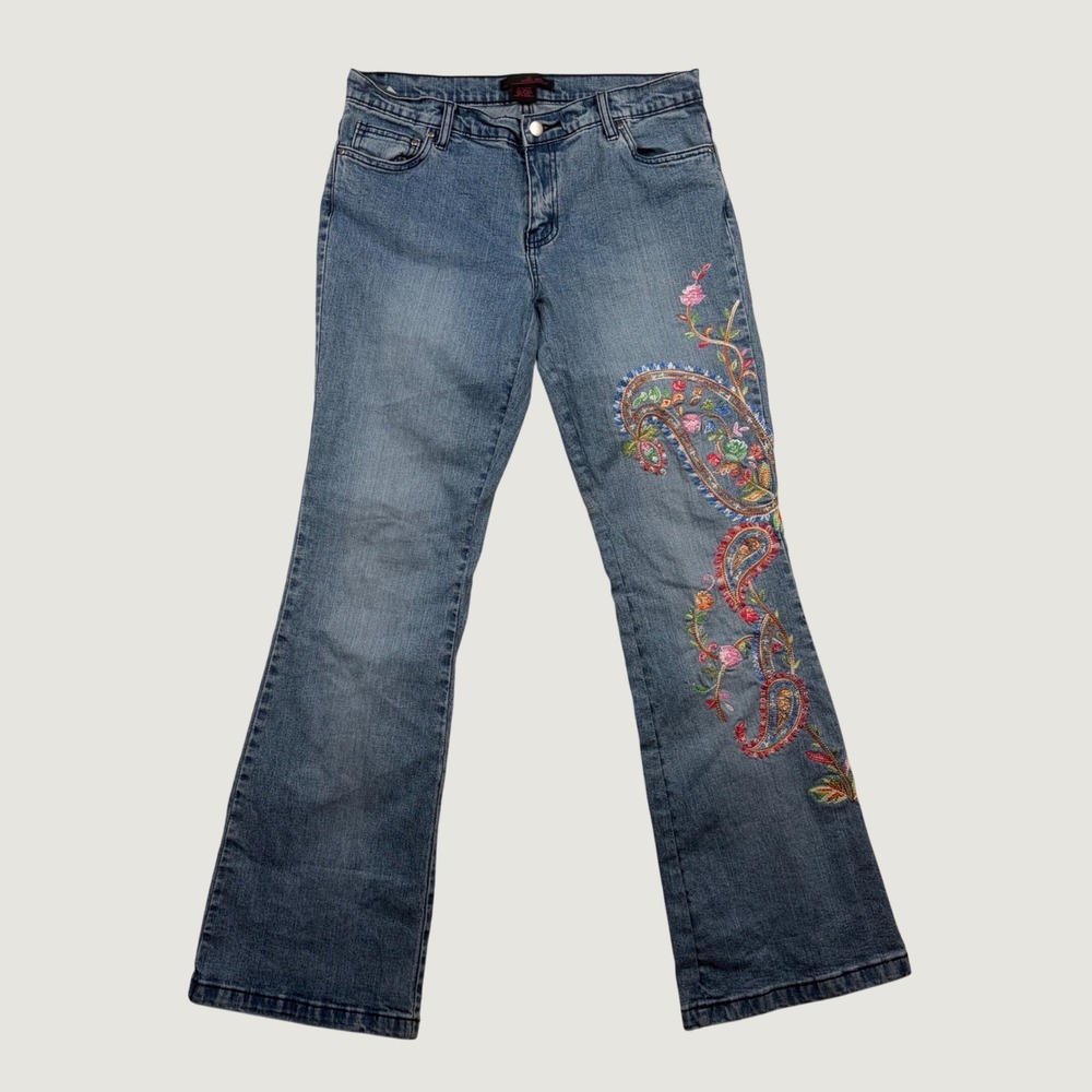Willi Smith Jeans Womens Embroidered Paisley Floral Bootcut 8 Blue Boho Festival